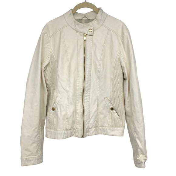 G By Guess Ivory Pleather Faux Leather Vegan Moto Jacket size L - Picture 16 of 16